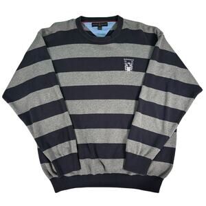 Tommy Hilfiger Golf Crewneck Cotton Sweater Navy Blue Gray Stripe Men Sz XL